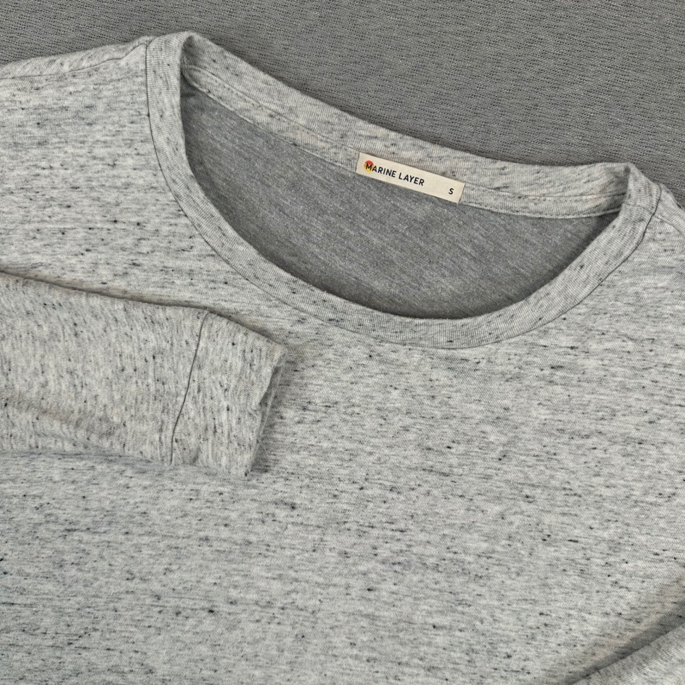 Marine Layer Shirt Women Small Gray Speckled Long Sleeve Crewneck Curved Hem Top